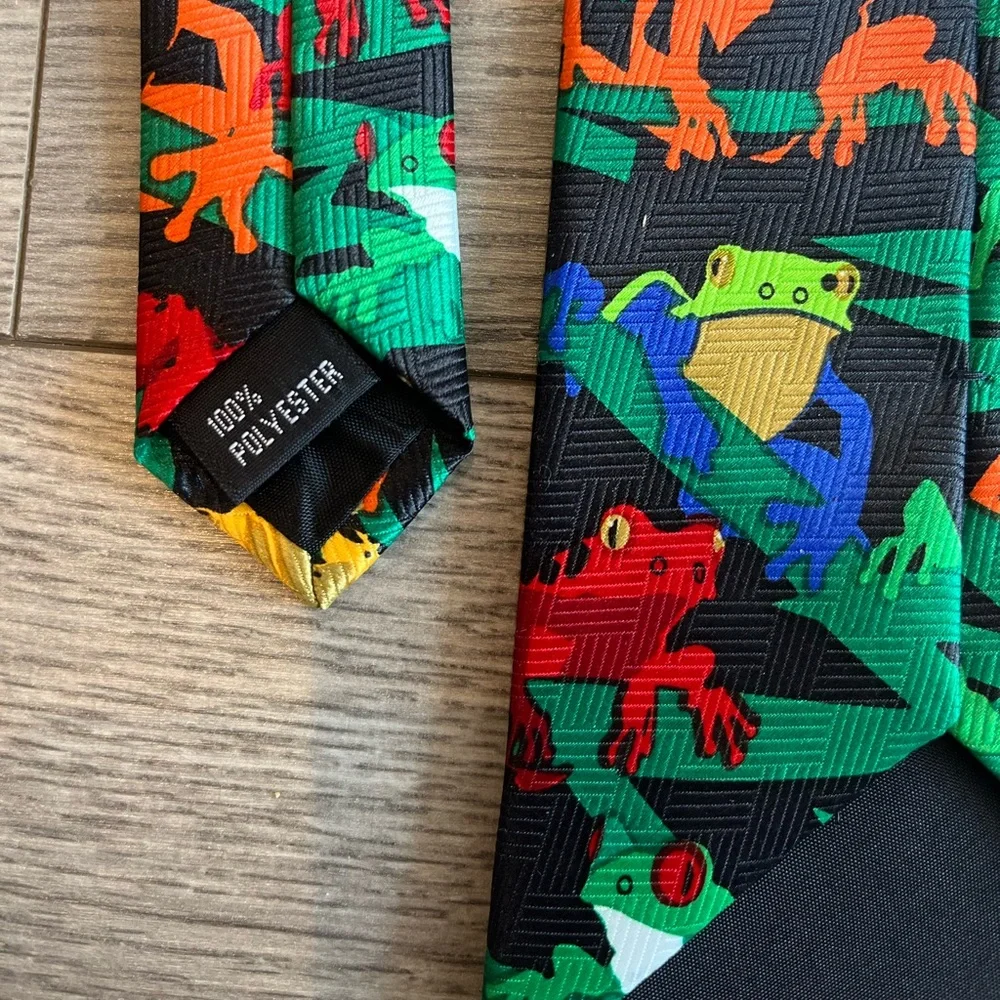 Ralph Marlin Men’s Vintage 90s Frogs Neck Tie Vibrant 1999 NWT Workwear Dressy